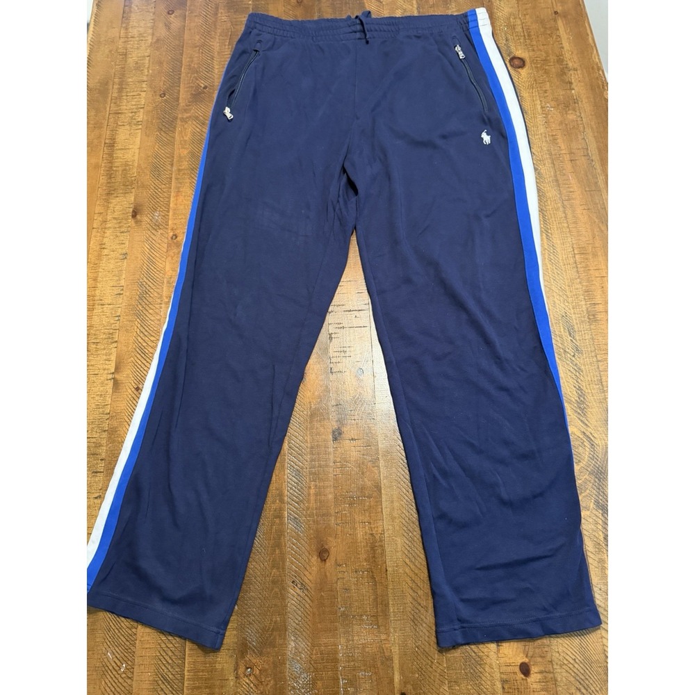 Polo Ralph Lauren Men's XL Blue Performance Sweatpants Double Stripe White Pony